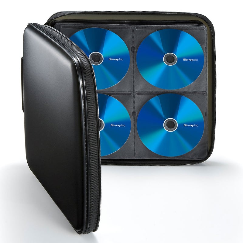 SANWA 160 Capacity CD Case, Large CD Sleeves, Portable DVD VCD Storage Box, Portable Zipper Bag, EVA Protective Blu-ray Wallet with Handle, For Car, Home, Office, Games Disc, Audio Music, Black - Image 2